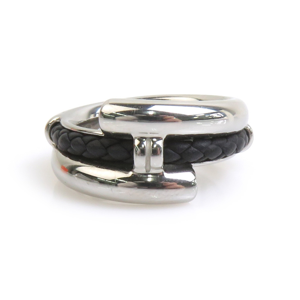 Hermes HERMES Ring - Tourni Tresse Metal Veau Swift Silver Black Men's 1 h32564a